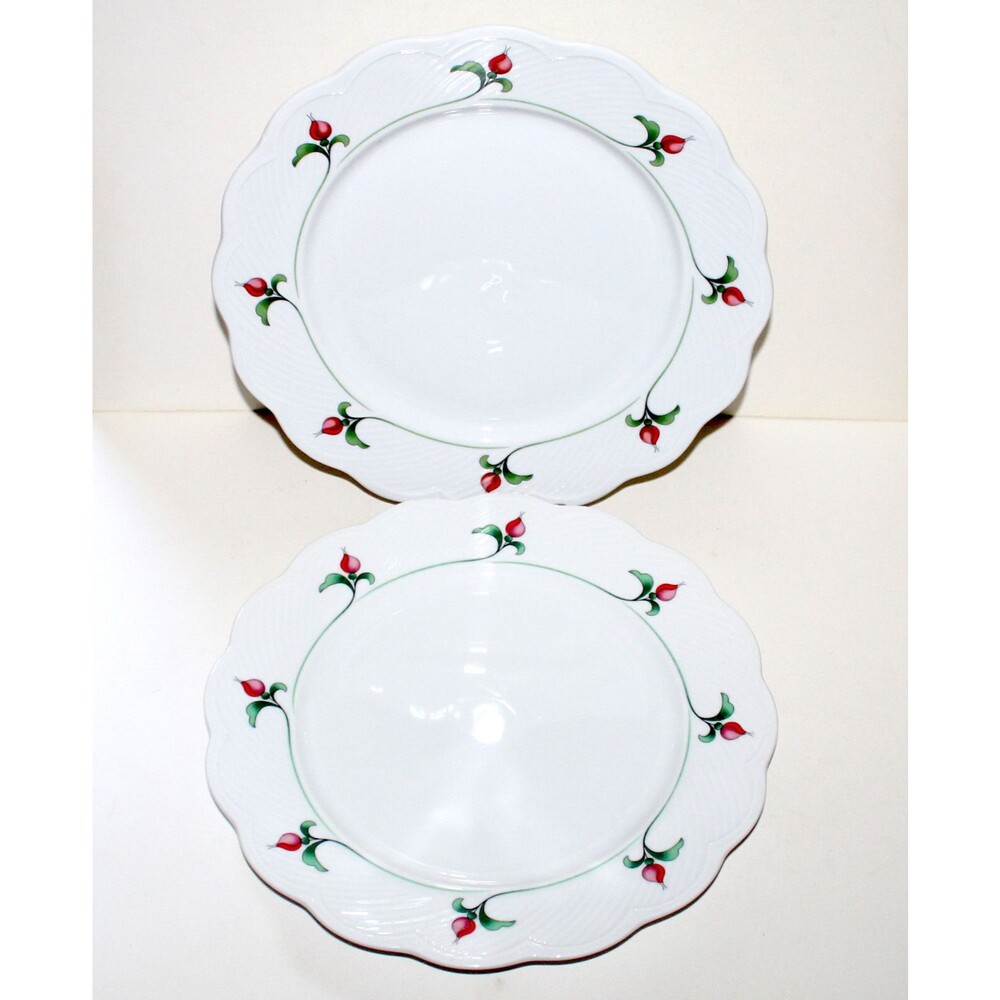 2 Dansk Rosebud Dinner Plates 10.75โ white red bud floral Japan